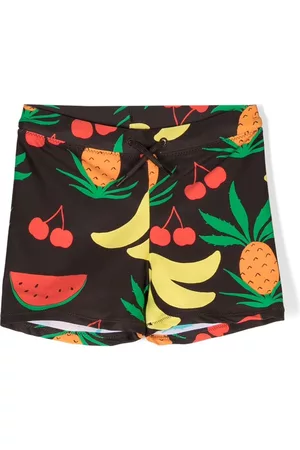Mini Rodini Boys Swim Shorts - Fruit-print drawstring swim shorts - Brown