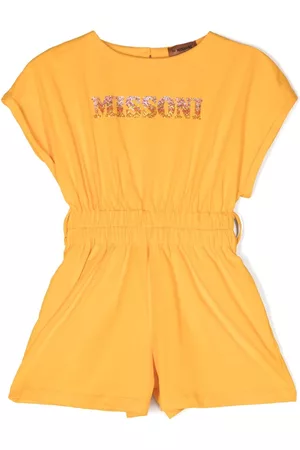 Missoni Girls Playsuits & Rompers - Rhinestone-logo cotton playsuit - Orange