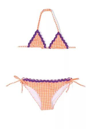 MC2 SAINT BARTH Girls Triangle Bikinis - Check-print triangle bikini set - Orange