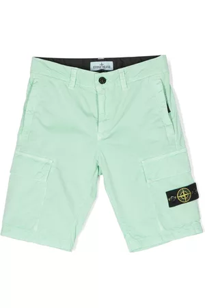 Stone Island Boys Shorts - Logo-patch cotton-blend shorts - Green