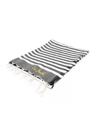 MC2 SAINT BARTH Men Swimwear - Embroidered-logo stripe-print beach towel - Black