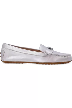 Ralph Lauren Women Loafers - Logo-plaque leather loafers - Silver