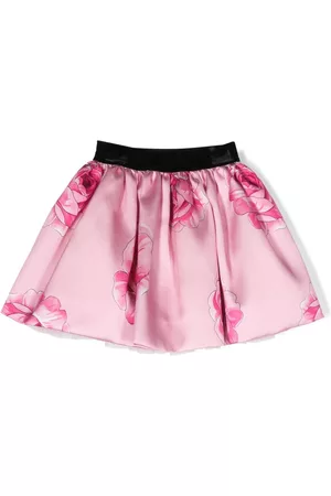 MONNALISA Girls Printed Skirts - Rose-print satin-finish skirt - Pink