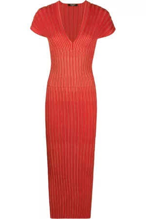 Balmain Women Graduation Dresses - Striped knitted maxi dress - Red