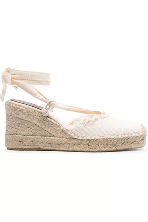 Ralph Lauren Women Wedges - Fringe-trim canvas wedge espadrilles - White