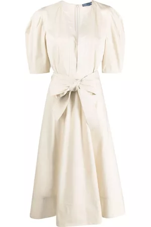 Ralph Lauren Women Puff Sleeve Dress - Puff-sleeve cotton midi dress - Neutrals