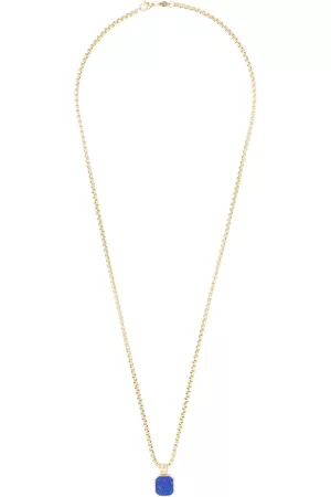 Nialaya Men Necklaces - Square lapis lazuli pendant chain necklace - Gold