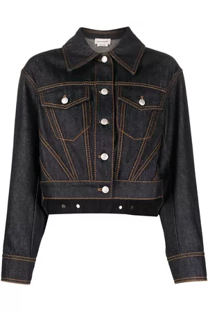 Alexander McQueen Women Denim Jackets - Cropped denim jacket - Blue