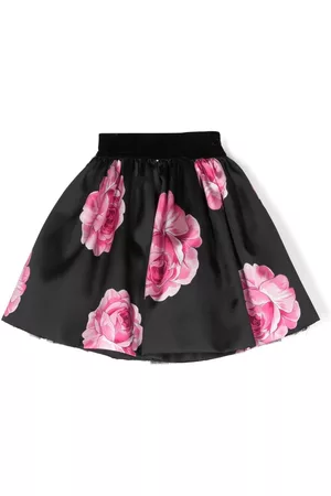 MONNALISA Girls Printed Skirts - Rose-print satin-finish skirt - Black