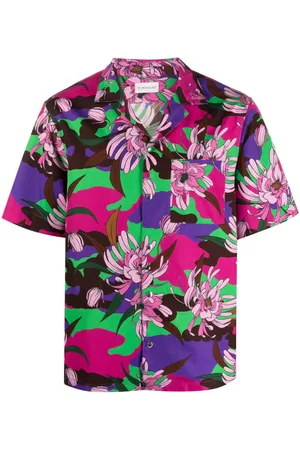 Moncler Men Short sleeved Shirts - Floral-print short-sleeve shirt - Purple