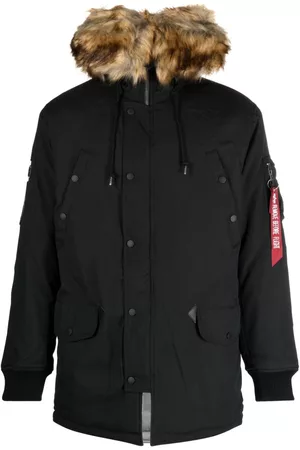 Alpha Industries Men Fur Jackets - Faux fur hooded jacket - Black