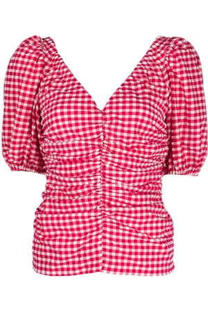 Ganni Check-print V-neck blouse