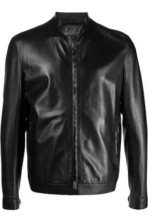 SALVATORE SANTORO Men Leather Jackets - Stand-up collar leather jacket - Black
