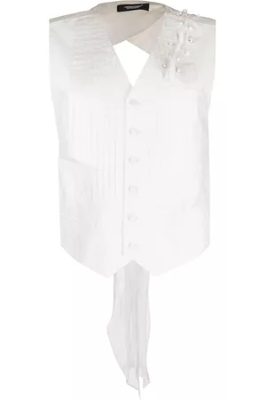 UNDERCOVER Women Tank Tops - Crystal-embellished pleated V-neck top - White