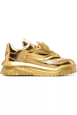 VERSACE Men Flat Shoes - Odissea metallic-effect sneakers - Gold
