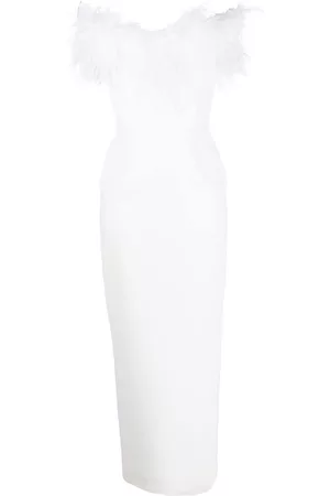 NEW ARRIVALS Women Evening Dresses - Feather-trim gown - White
