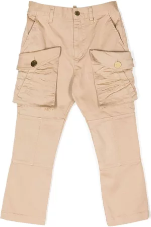 Dsquared2 Boys Straight Leg Pants - Multi-pocket cotton straight trousers - Brown