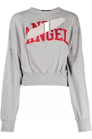 UNDERCOVER Women Sweatshirts - Slogan-print cut-out detailing sweatshirt - Grey