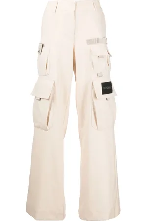 OFF-WHITE C/O VIRGIL ABLOH Women's Camel Leather Tapered Cargo Pants  Size 46 IT