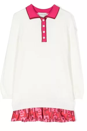Moncler Girls Casual Dresses - Polo-collar dress - White