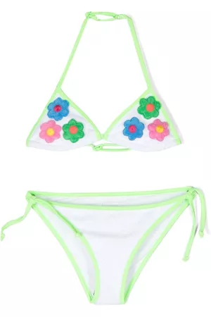 MC2 SAINT BARTH Girls Triangle Bikinis - Floral-patch triangle bikini - White