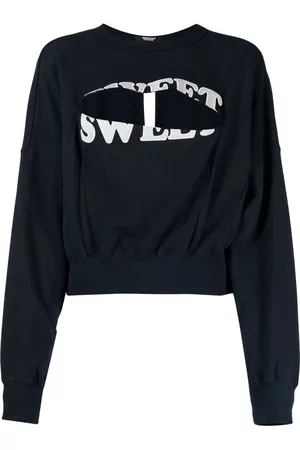 UNDERCOVER Women Sweatshirts - Slogan-print cut-out detailing sweatshirt - Blue