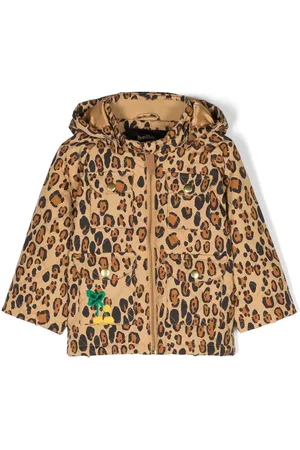 Mini Rodini Girls Puffer Jackets - Leopard-print hooded jacket - Brown