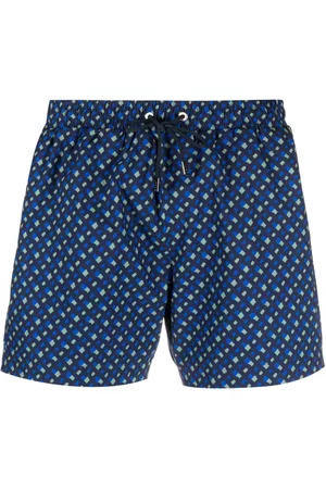HUGO BOSS Men Swim Shorts - All-over logo-print swim shorts - Blue