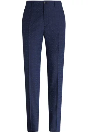 Etro Men Formal Pants - Virgin wool jacquard trousers - Blue