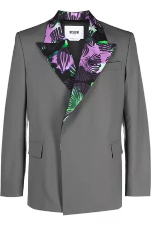 Msgm Men Blazers - Floral-detail single-breasted blazer - Grey