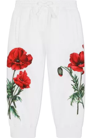 Dolce & Gabbana Girls Sweatpants - Floral-print cotton track pants - White