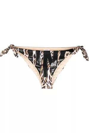Moschino Women Bikini Bottoms - Leopard logo-print bikini bottoms - Neutrals