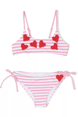 MC2 SAINT BARTH Girls Bikinis - Heart-appliqué striped bikini - Pink