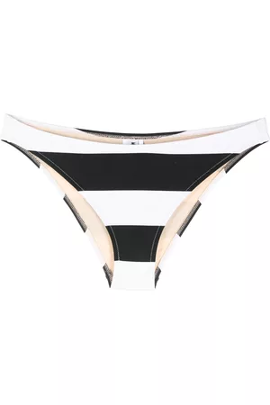 Moschino Women Bikini Bottoms - Logo-patch striped bikini bottoms - Black