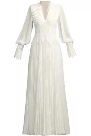 Tadashi Shoji Women Evening Dresses - Yates pleated chiffon lace gown - White
