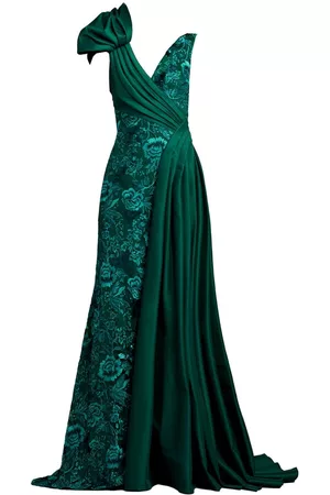 Tadashi Shoji Women Evening Dresses - Strauss draped puff-shoulder gown - Green