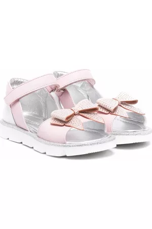 MONNALISA Sandals - Crystal-bow metallic sandals - Pink