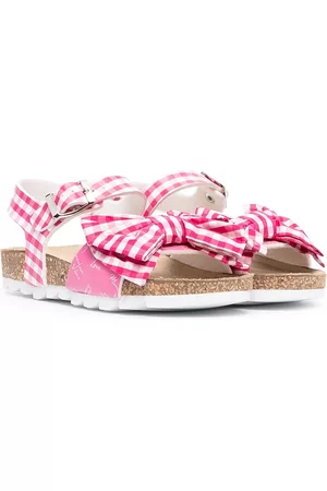 MONNALISA Sandals - Bow-embellished gingham sandals - Pink