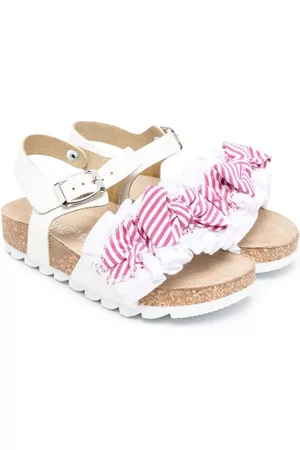 MONNALISA Sandals - Ruched bow-detail sandals - White