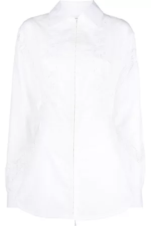 Marine Serre Women Casual Dresses - Household lace-trimmed cotton shirt minidress - White
