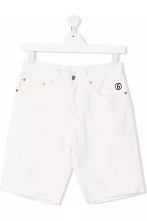 Maison Margiela Shorts - TEEN embroidered-logo denim shorts - White