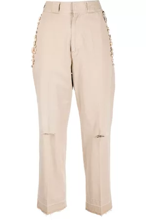 UNDERCOVER Women Pants - Ripped-detailing cropped trousers - Brown