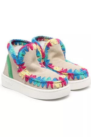 Mou Girls Sneakers - Eskimo crochet-whipstitch suede sneakers - Neutrals