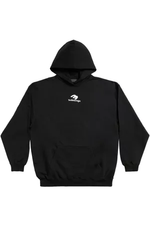 Balenciaga Women Hoodies - Logo-print cotton hoodie - Black