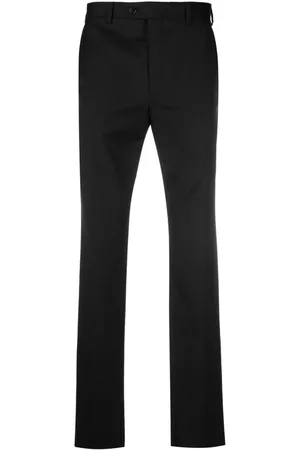 Fursac Men Formal Pants - Straight-leg wool tailored trousers - Black