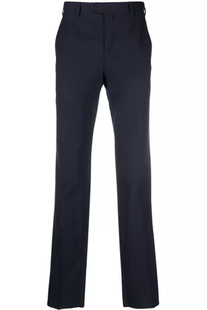Fursac Men Formal Pants - Straight-leg wool tailored trousers - Blue