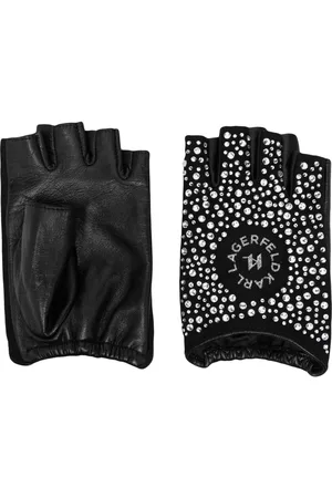 Karl Lagerfeld Women Gloves - Crystal-embellished fingerless gloves - Black