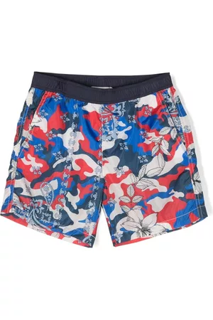 Moncler Boys Swim Shorts - Camouflage-print swim shorts - Blue