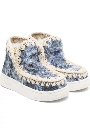 Mou Girls Sneakers - Crochet-whipstitch denim sneakers - Blue