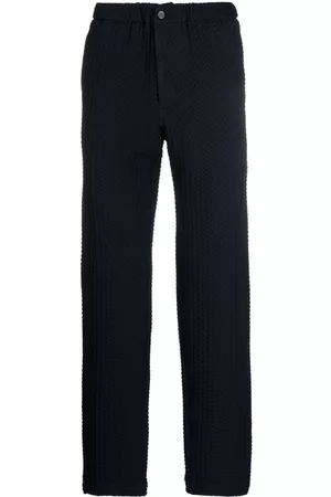 Emporio Armani Men Stretch Pants - 3d-effect Houndstooth Stretch wool Pants - Blue